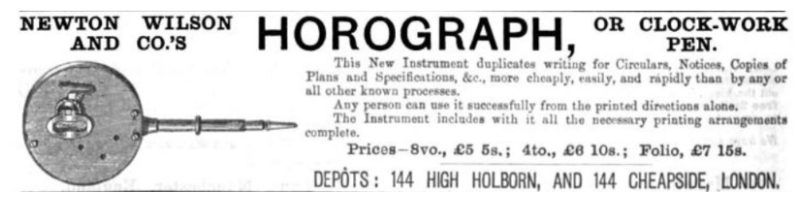 Horograph advertisement from British Trade Journal, July 1, 1879